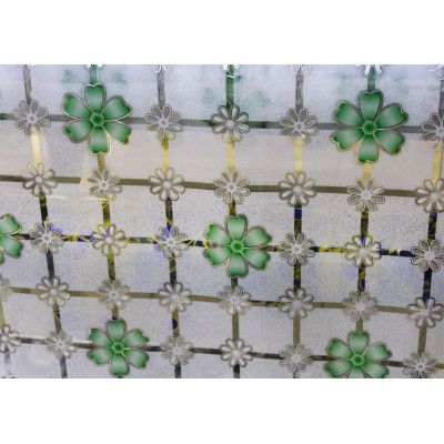 Клеенка силиконовая 1,2*20 м цветочки серебряно-изумрудные на белом Baizheng