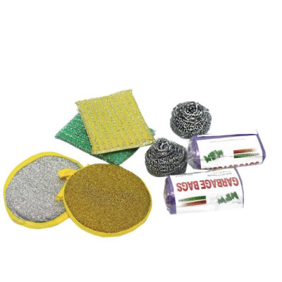 Губка поролоновая 4 шт для посуды + 2 металич 2 пакета для мусора Baizheng Губка поролоновая 4 шт для посуды + 2 металич 2 пакета для мусора Baizheng