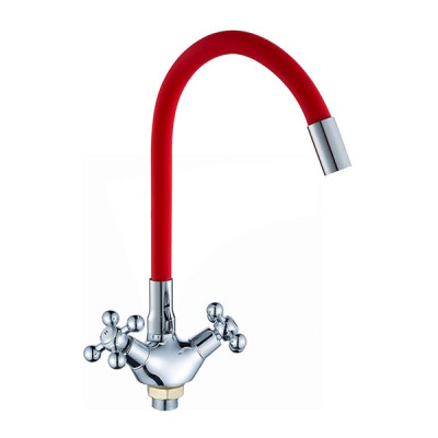 Смеситель для кухни однорычажный DIKALAN D57E36/57Е51/D57E59 Хром Излив силикон красный