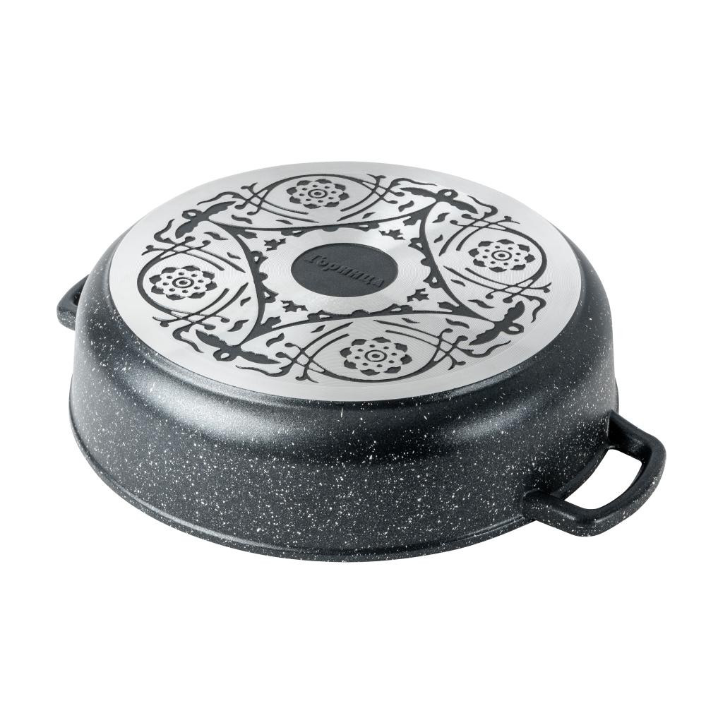 Жаровня алюминиевая 26*7 см 3 л стекл/крышка под упак ГРАНИТ Горница