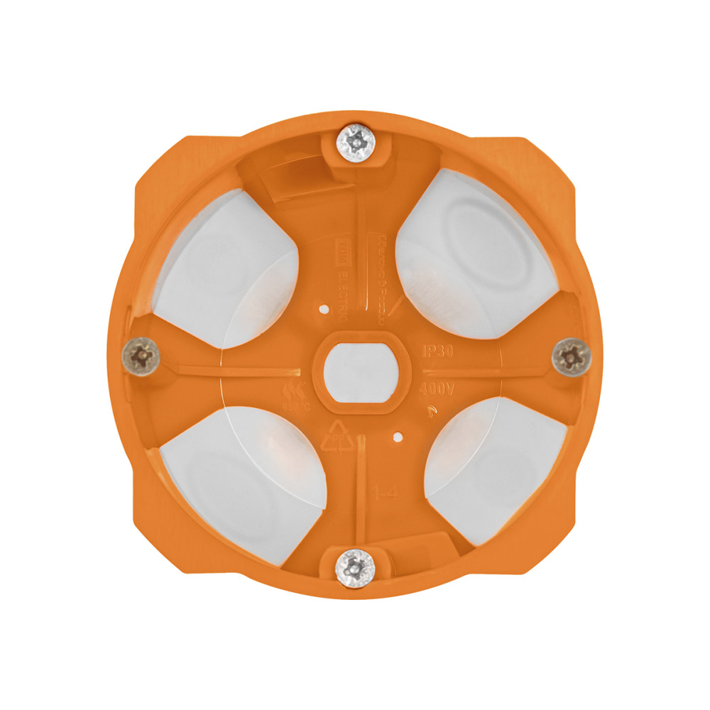 Коробка установочная СП D68х50 мм,2-х компон.саморезы,пл. лапки,IP30, оранж инд. штрихкод TDM