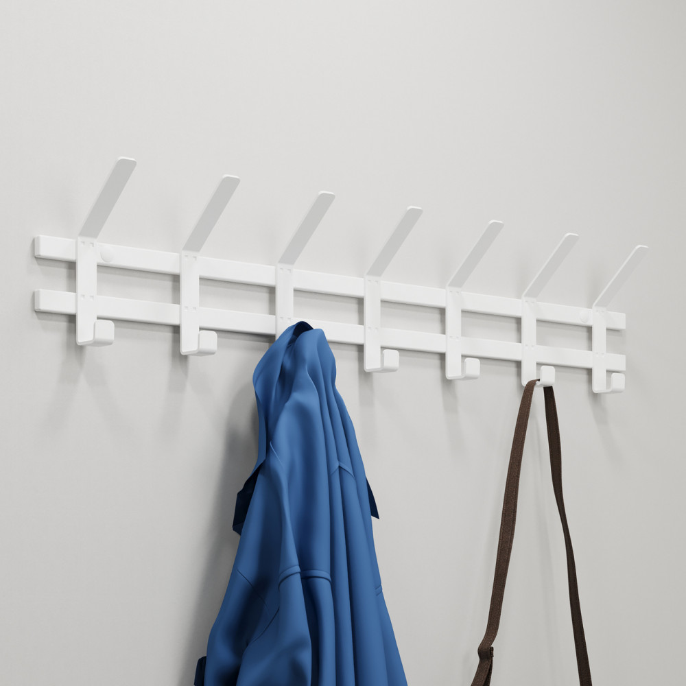 Вешалка металлическая настенная  82*8,5*16,8 см 7 двойных крючков белый Торонто 7 ЗМИ