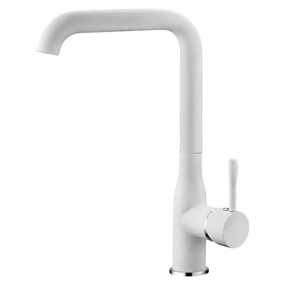 Смеситель для кухни однорыч. 35мм на шпильке излив высокий Латунь Белый Ledeme L4698W