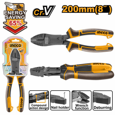 Плоскогубцы 200мм INGCO HCCP58200 INDUSTRIAL комбинированные, двухкомпонентные ручки Плоскогубцы 200мм INGCO HCCP58200 INDUSTRIAL комбинированные, двухкомпонентные ручки