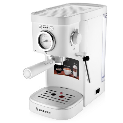 Кофеварка рожковая 1100 Вт 1,2 л две чашки одновременно капучинатор термометр белый Brayer