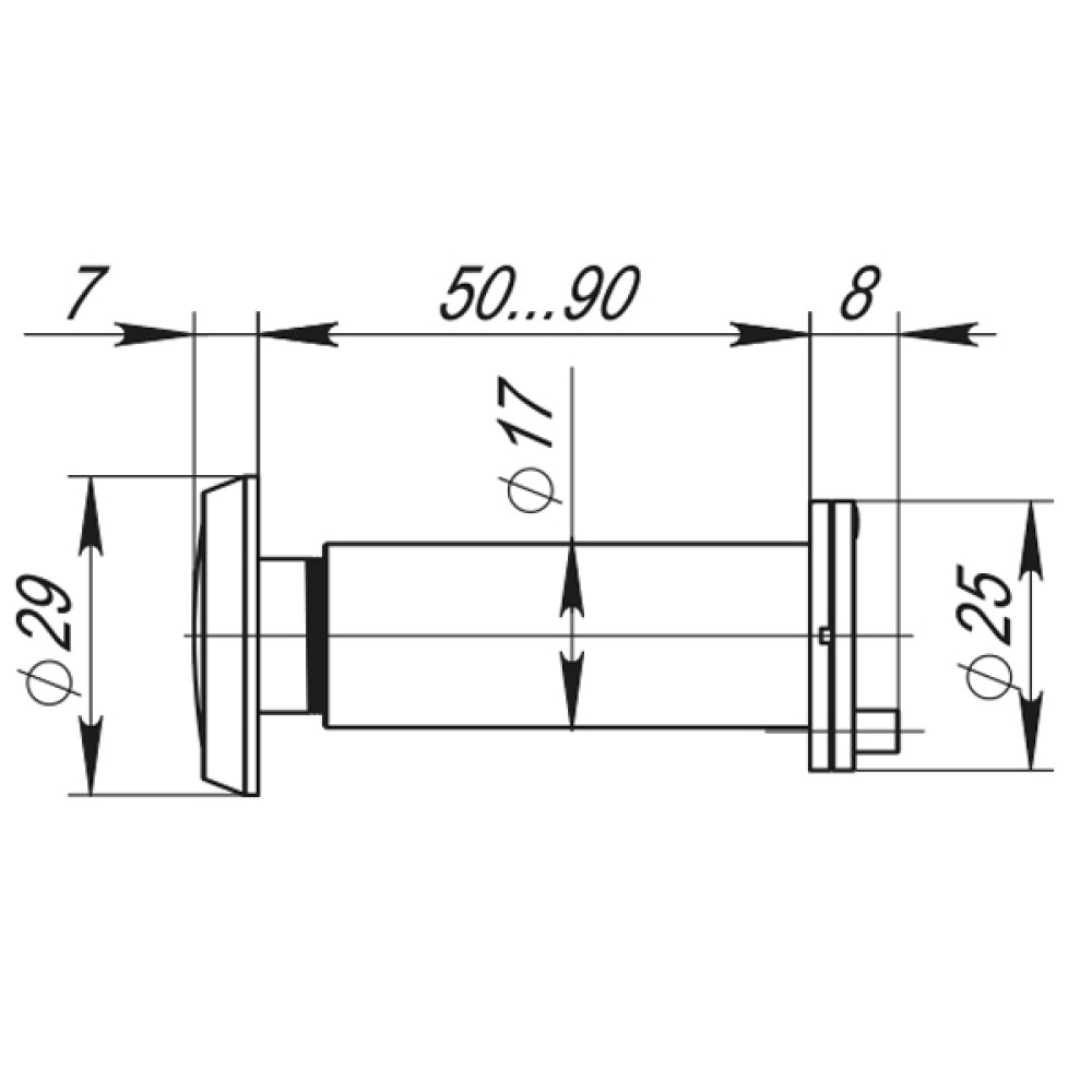 Глазок дверной DVP3 16/140/50х90 (оптика пластика, угол обз.140)  СР Хром