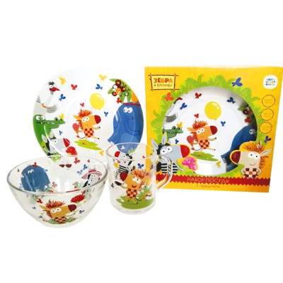 Набор стеклянный детской посуды 3 пр под упак Зебра в клеточку Мфк