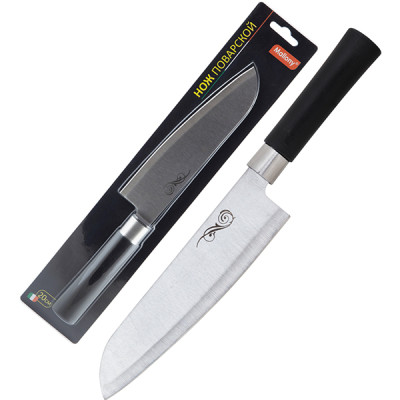 Нож нерж сталь лезвие 20 см 1,5 мм поварской пласт ручка блистер Mallony