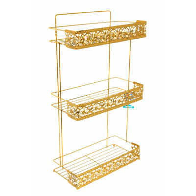 Полка металлическая для ванной 3-х ярусная угловая 28*13*54 см золото Baizheng