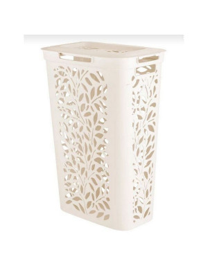 Корзина пластиковая для белья 40 л 440*275*635 мм с крышкой молочный Leaves Полимербыт