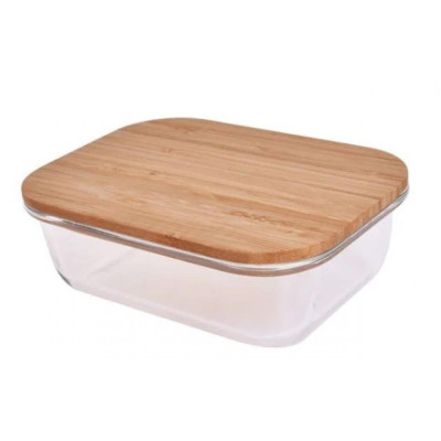 Контейнер стеклянный 640 мл прямоугольный бамбуковая крышка Bekker Контейнер стеклянный 640 мл прямоугольный бамбуковая крышка Bekker