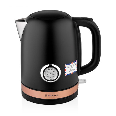 Чайник металлический электрический 1,7 л 2,2 кВт окрашен с термометром черный Brayer Чайник металлический электрический 1,7 л 2,2 кВт окрашен с термометром черный Brayer