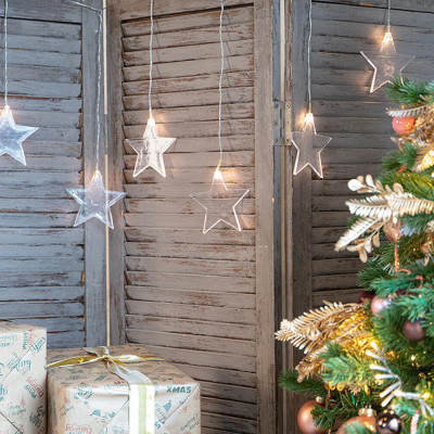 Гирлянда светодиодная  1,5*0,6 м 10 led звезда белый терплый Neon-night