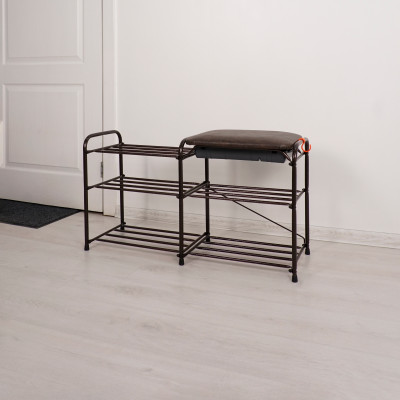 Подставка металлическая для обуви 3-х ярусная 89*30*48 см сиденье с ящиком коричневый ЗМИ
