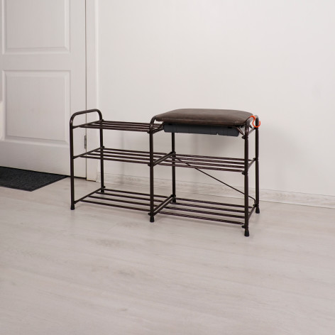 Подставка металлическая для обуви 3-х ярусная 89*30*48 см сиденье с ящиком коричневый ЗМИ