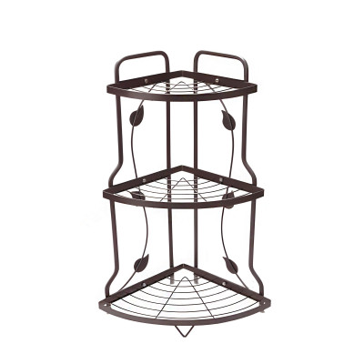 Полка металлическая для ванной 3-х ярусная угловая 24*24*54,5 см кофе Листочки Baizheng Полка металлическая для ванной 3-х ярусная угловая 24*24*54,5 см кофе Листочки Baizheng