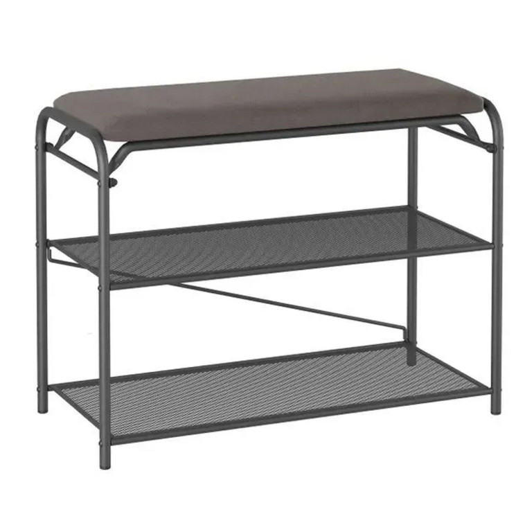 Подставка металлическая для обуви 3-х ярусная 65*30*50 сиденье нубук графит Гранада 23В ЗМИ