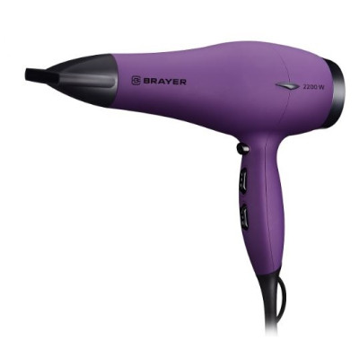 Фен 2200 Вт холод воздух 3 режима 2 скорости концентратор покрыт soft-touch фиолетовый Brayer