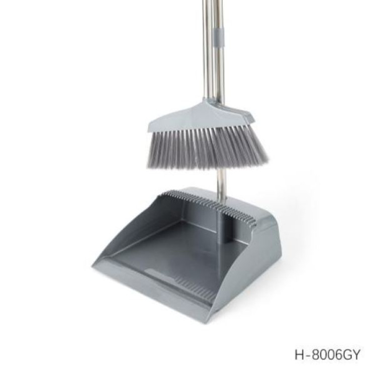 Набор пластиковый для уборки щетка + совок 27*24*80 см ручка металл серый Baizheng