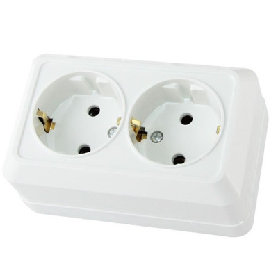 Розетка двойная 2П+3 открытой установки IP20 16А 250В (КЕРАМИКА) белая Розетка двойная 2П+3 открытой установки IP20 16А 250В (КЕРАМИКА) белая