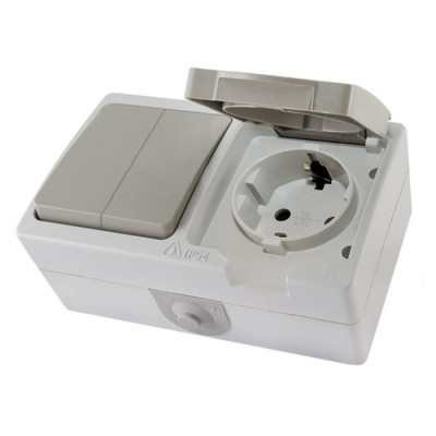 Блок комбинированный (горизонтальный) выключатель 2-кл. + розетка 2П+З с з/ш БКВР IP54 Блок комбинированный (горизонтальный) выключатель 2-кл. + розетка 2П+З с з/ш БКВР IP54