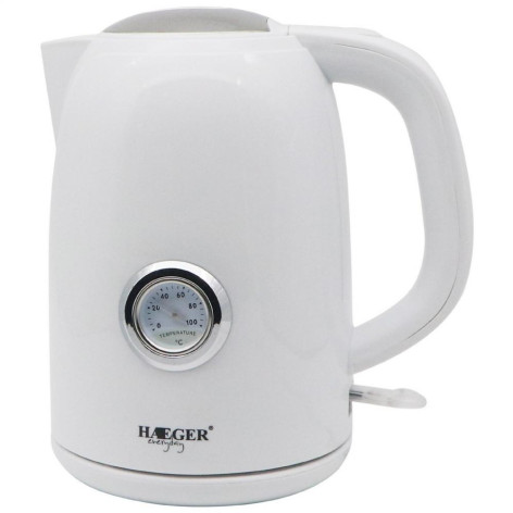 Чайник пластиковый электрический 1,7 л 2 кВт с термометром белый Haeger