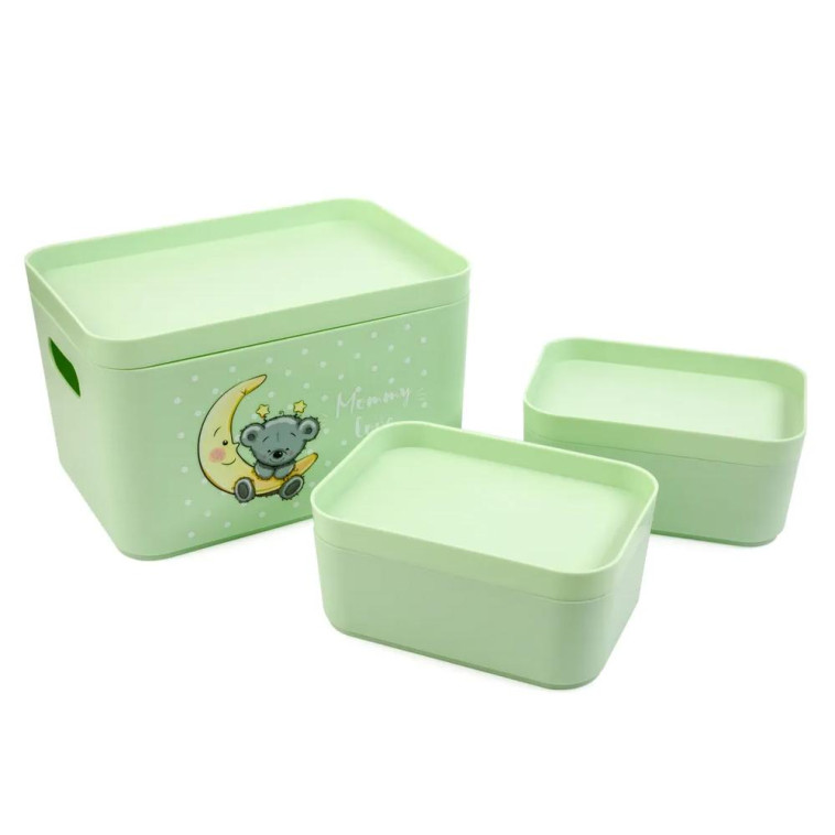 Картинка Набор пластиковых контейнеров 22,8*15,9*13,8 см для дет вещей чайное дерево Mommy love Berossi (1/8