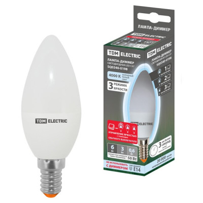 Лампа светодиодная Е14 6Вт 4000К С37 230В Лампа-ДИММЕР TDM