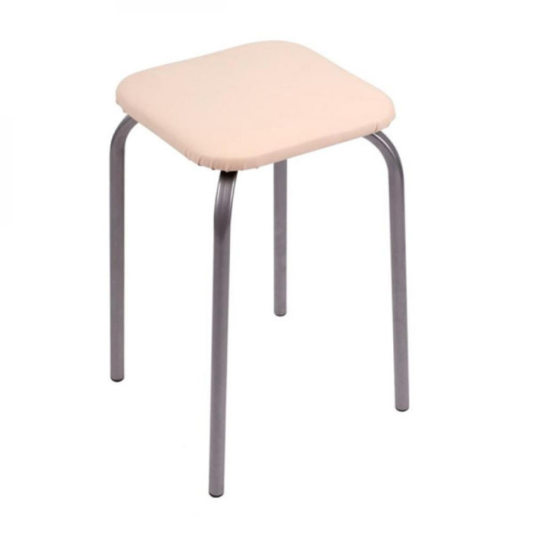 Табурет металлический 320*320*470 мм с мягким сиденьем слоновая кость ЭКОНОМ Nika