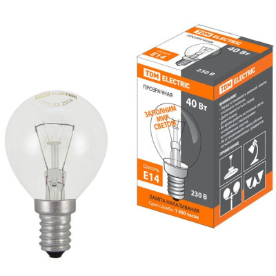 Лампа накаливания  Е14 40Вт Шар прозрачный 230В TDM