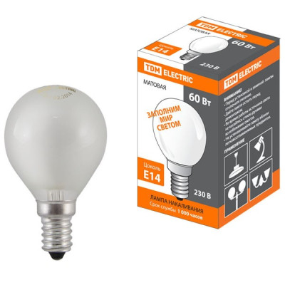 Лампа накаливания  Е14 60Вт Шар матовый 230В TDM