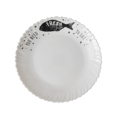 Тарелка стеклокерамическая обеденная 24 см бело-черный Eataly Коралл