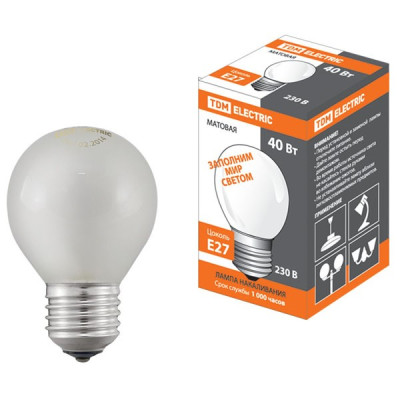 Лампа накаливания  Е27 40Вт Шар матовый 230 В TDM