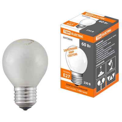 Лампа накаливания  Е27 60Вт Шар матовый 230 В TDM