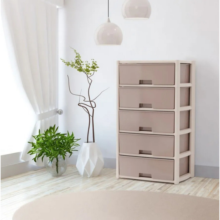 Фотография Комод пластиковый 5-и секционный 560*309*1000 мм широкий бежевый Колорит Альтернатива
