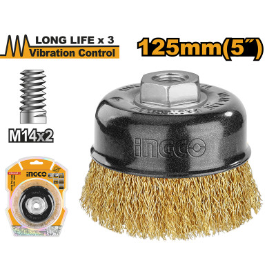 Щетка дисковая, чашеобразная латунированная мягкая 125 мм INGCO WB11255 INDUSTRIAL