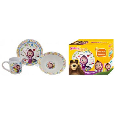 Набор керамический детский  3 пр кружка миска тарелка под упак Маша и медведь Акварель Мфк