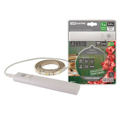 Подсветка 2,4Вт 6000К 5В с датчиком движения 30LED IP20 SMD2835 (1м) 4хААА TDM