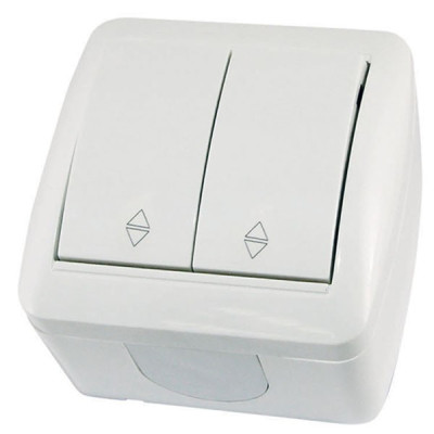 Выключатель на 2 направления 2-кл. открытой установки IP44 10А белый Выключатель на 2 направления 2-кл. открытой установки IP44 10А белый