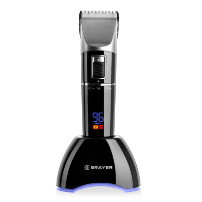 Машинка для стрижки 3 Вт аккумулятор 700 мАч 4 насадки дисплей подставка черный Brayer