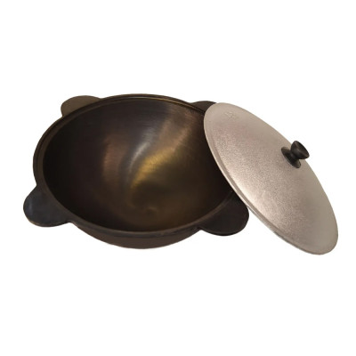 Казан чугунный 16 л круглое дно с крышкой Узбекский Goodmart