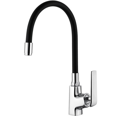 Смеситель для кухни однорыч. 35мм гайка излив силикон. черный Латунь Хром Ledeme L4074-2