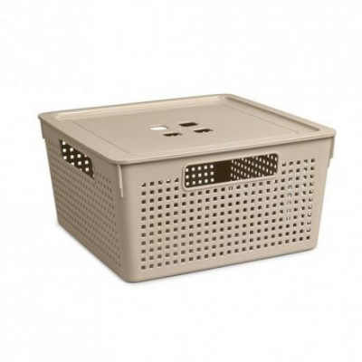 Корзина пластиковая квадратная 290*290*151 мм с крышкой латте Лофт Violet