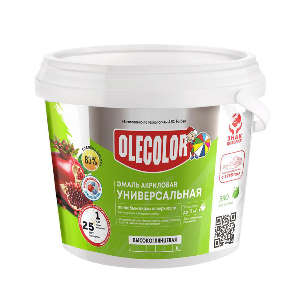 Эмаль акр.высокоглянц. белая 0,8кг (6)  OLECOLOR