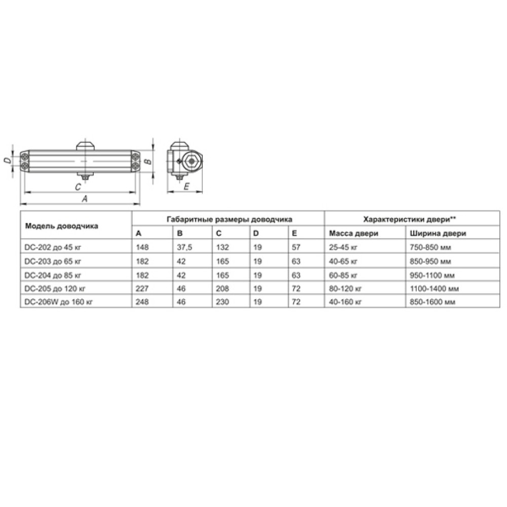 Доводчик дверной DC-205  BR до 120кг