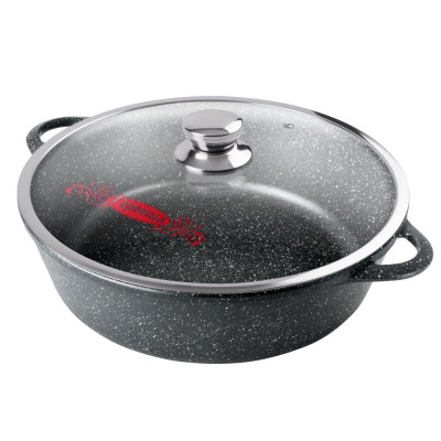 Жаровня алюминиевая 26*9,5 см 3,5 л стекл/крышка под упак ГРАНИТ Горница