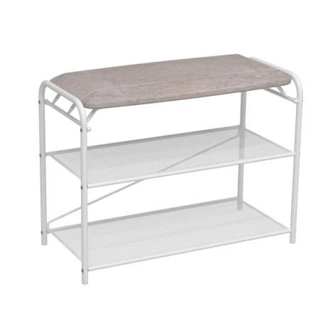 Подставка металлическая для обуви 3-х ярусная 65*30*50 сиденье нубук белый Гранада 23_НБК ЗМИ