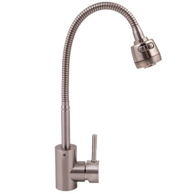 Смеситель DIKALAN для кухни однорыч. 35мм гайка гусак гофр. нерж (12) B40E65