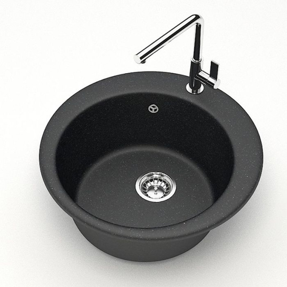 Мойка кухонная гранитная 30/Q4 черная (кругл) Карельский камень 475х475х180мм