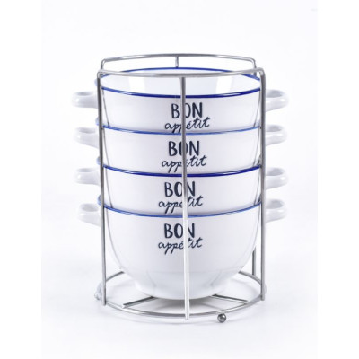 Набор керамический бульонниц 5 пр 650 мл металл подставка Бон Аппетит Bonjart